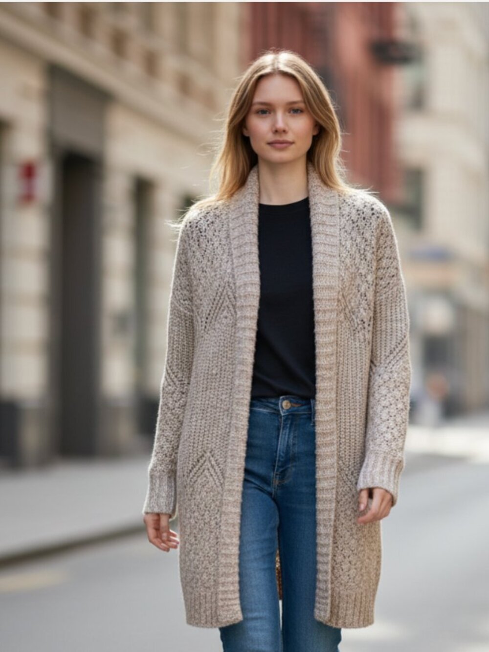 NWT JOIE OPEN FRONT OPEN STITCH LONG CARDIGAN JACKET IN OATMEAL SMALL
